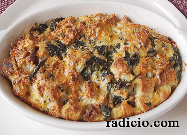 Bread pudding with spinach
